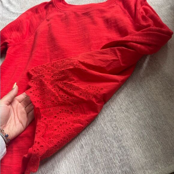 J. Crew Red eyelet long Sleeve Blouse - Picture 2 of 4